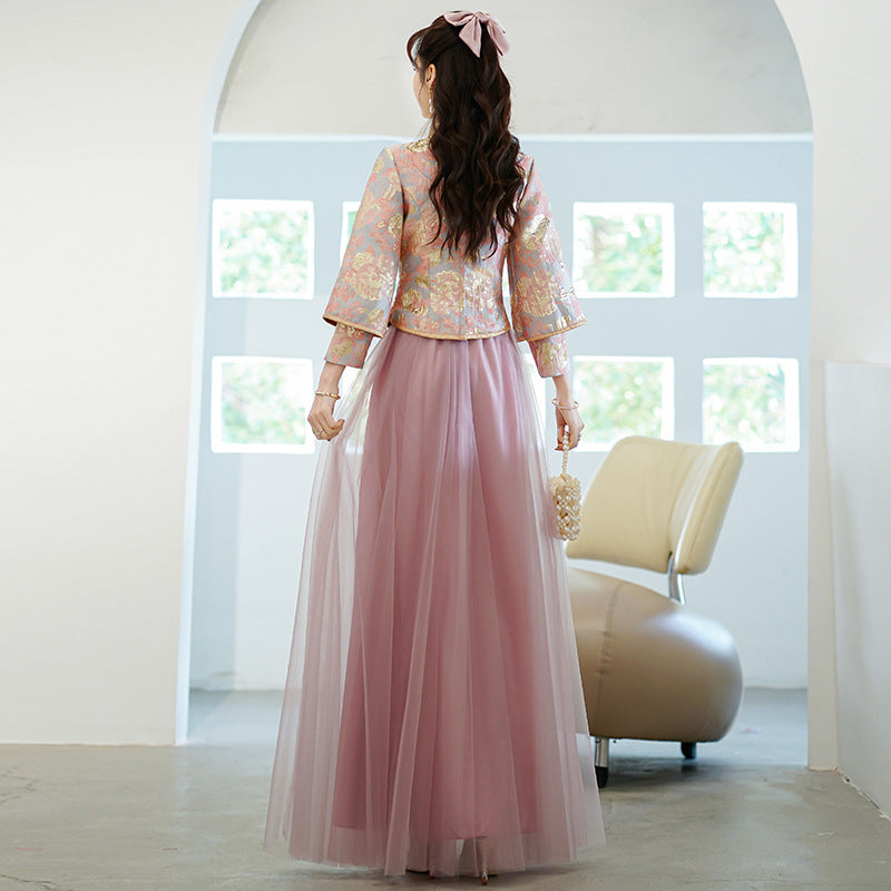 Pink dress Chinese Style Bridesmaid Dress Chinese Pink 2022 New Summer High-End Niche Sisters Group Xiuhe Dress for Women LAS368