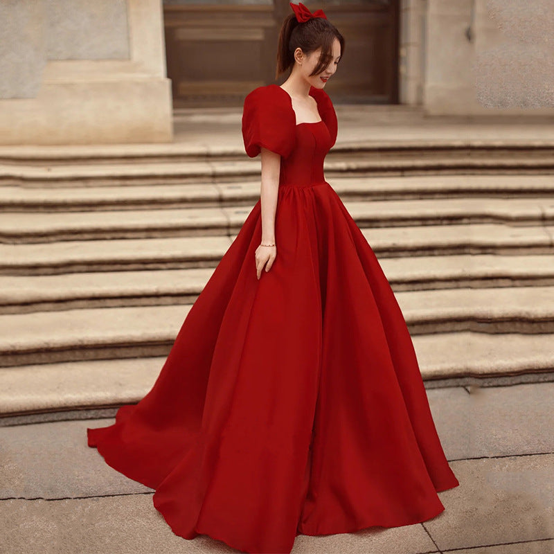 French Light Wedding Dress 2022 New Bridal Red Satin Graceful Tube Top Wedding Wedding Veil Simple Elegant Evening Dress