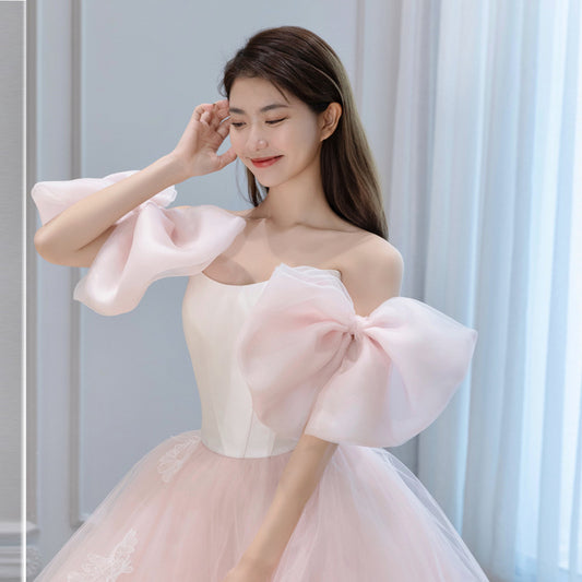 Pink dress New Wedding Dress off-Shoulder Slimming Super Bridal Tailing