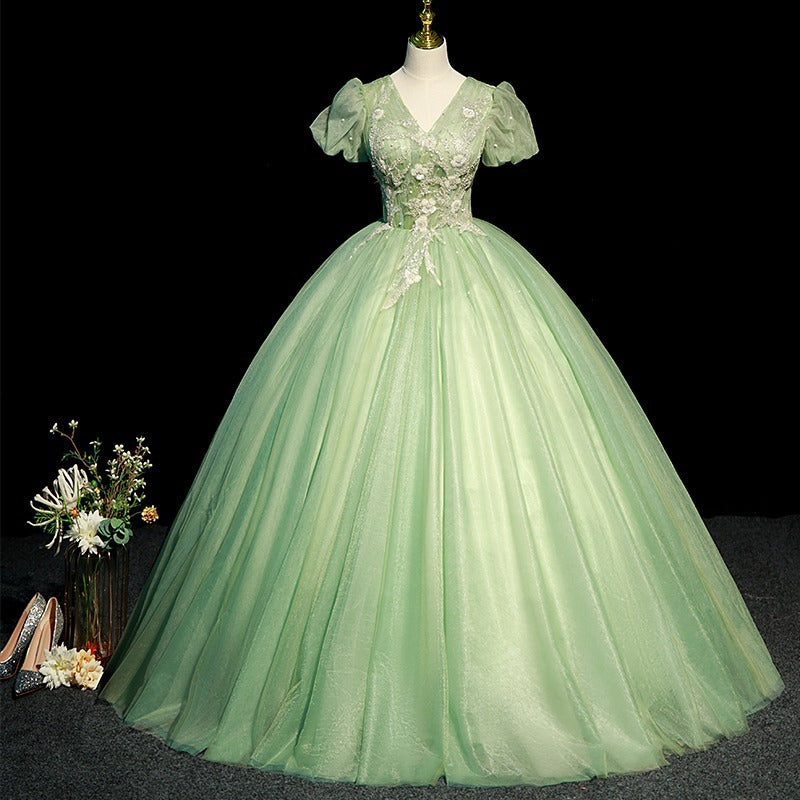 Evening Dress Green Vocal Music Piano Art Exam Solo Performance Pettiskirt Host's Dress Adult Ceremony H288