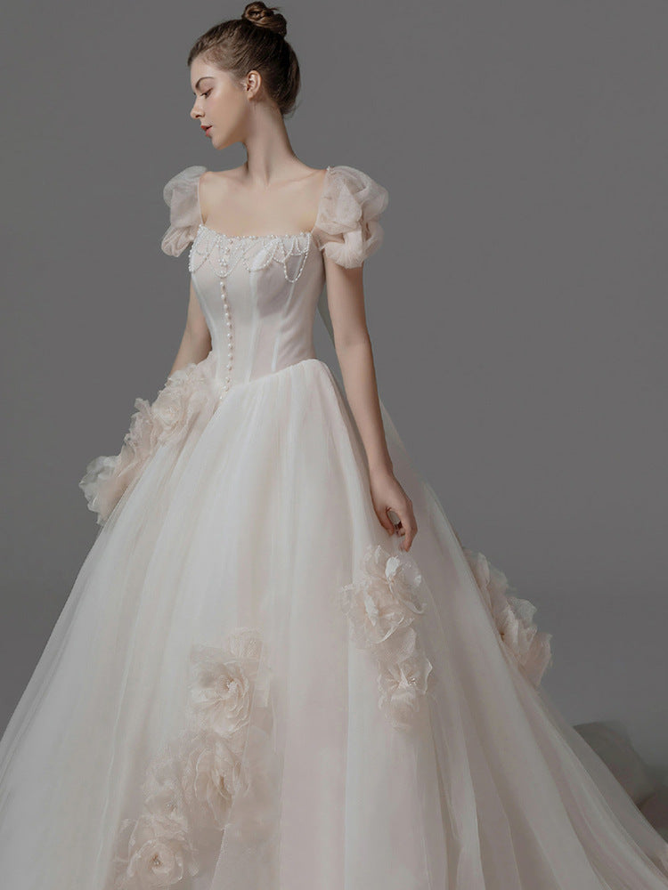 Main Wedding Dress 2022 New Mori Style Temperamental Fairy Princess Style Bride Dream French Light Yarn Simple Wedding Dress Trailing