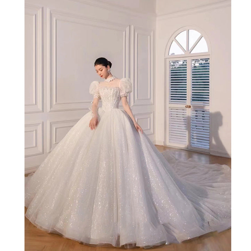 wedding dress Star dress French Starry Sky Light Wedding Dress 2022 New High-Grade Sense Small Princess Escape Big Tail Main Yarn LAS407