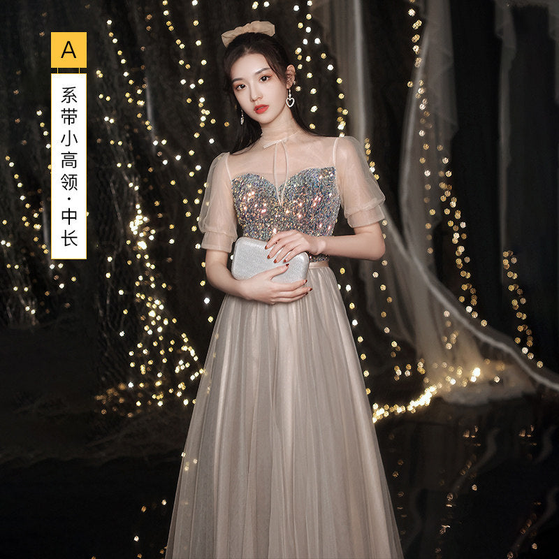 Bridesmaid Evening Dress Banquet Temperament Daily Style 2023 New Spring and Summer Long Slimming Fairy Sisters Group Female H779