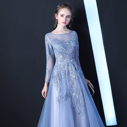 Party lace long Dress Women's 2022 New Spring Dinner Party Temperament Blue Long Dress Slim Fit Elegant Banquet Evening Dress