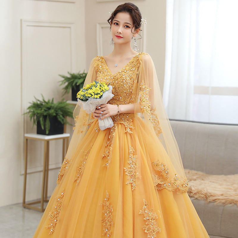 Yellow green  blue red purple dress Wedding Dress Annual Meeting Host Performance Student Vocal Solo Art Exam Clothing Pettiskirt Long Evening Dress for Women