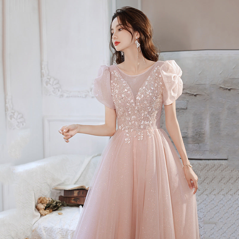 Evening Dress Pink Lace Dress Host Banquet dinner dresses H129