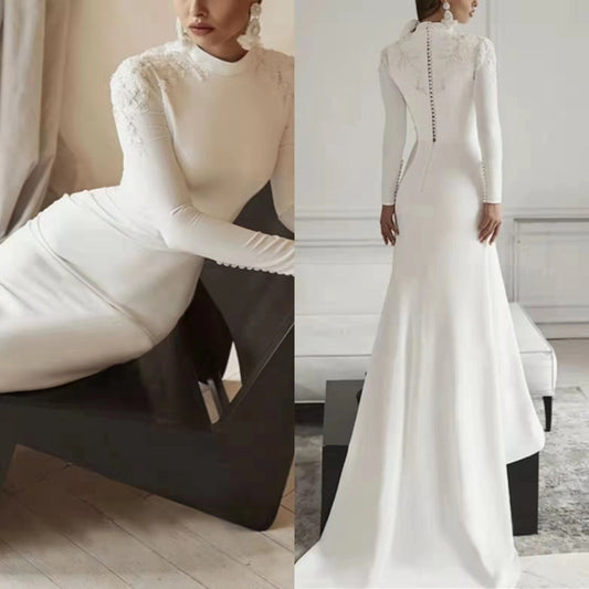 Wedding Dress Muslim Long Sleevedinner dress long sleeve dress maxi bridal dress H280