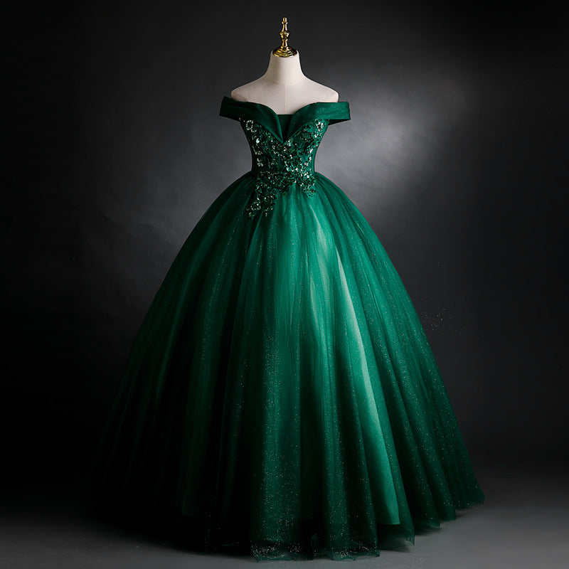 Wedding Dress Green Evening Dress Solo Performance Costume Student Vocal Music Art Test Dress Pettiskirt Annual Meeting Host Evening Dress Female H279