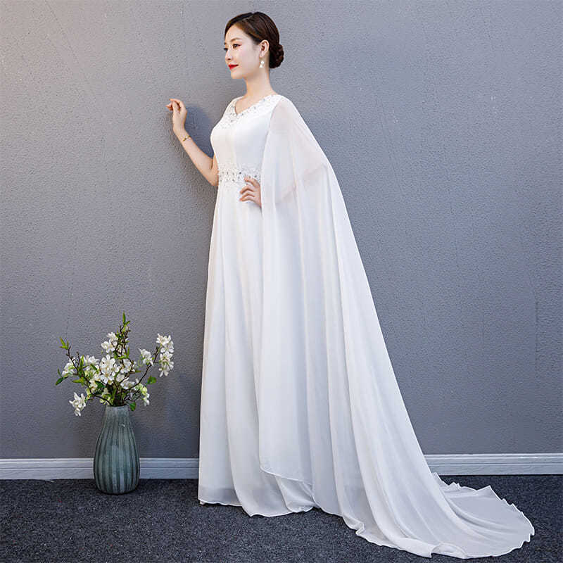 Dinner Dress Classical Chinese Style Fairy White Chiffon Performance Dress Long Performance Wear