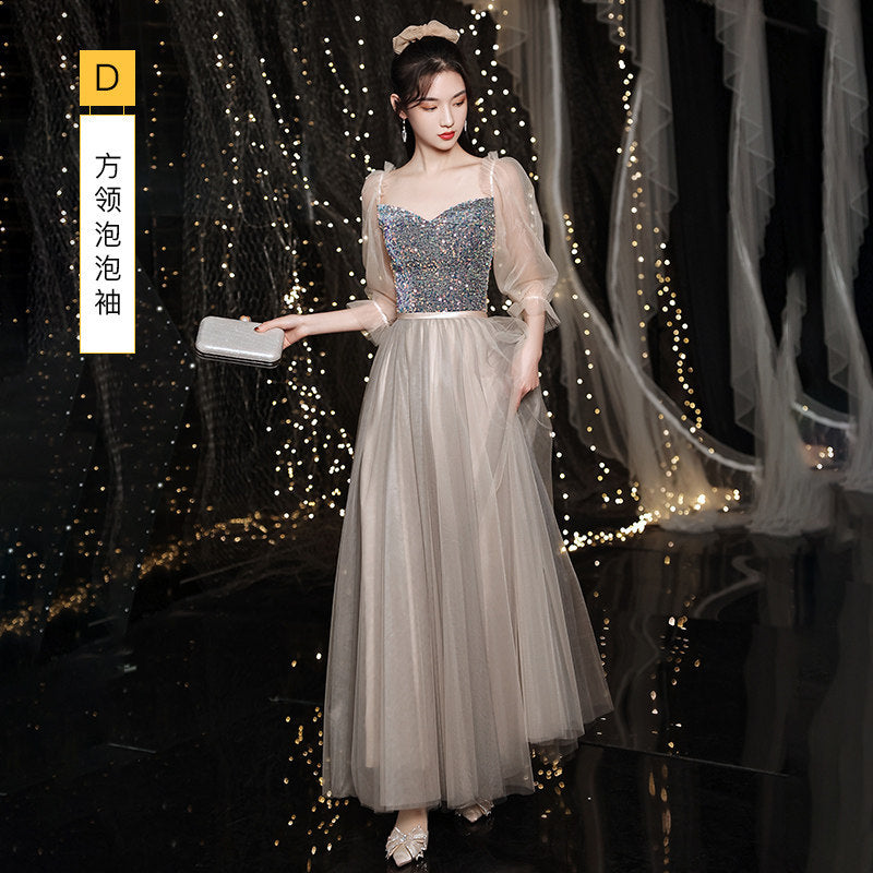 Bridesmaid Evening Dress Banquet Temperament Daily Style 2023 New Spring and Summer Long Slimming Fairy Sisters Group Female H779