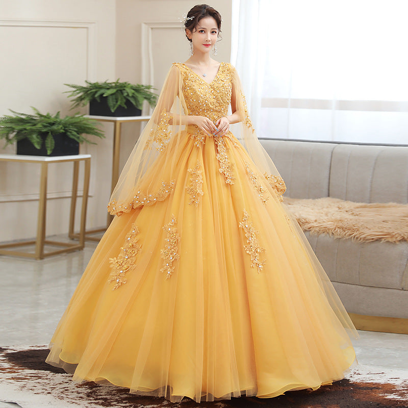 Yellow green  blue red purple dress Wedding Dress Annual Meeting Host Performance Student Vocal Solo Art Exam Clothing Pettiskirt Long Evening Dress for Women