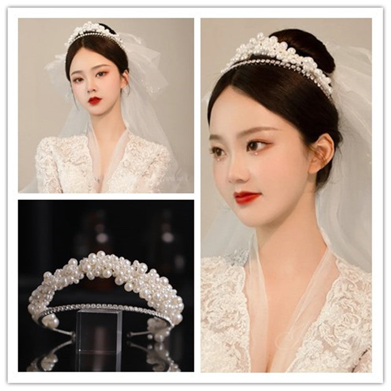 Korean Style Pearl Headband wedding Crown Exquisite Hand-Made Textured Headdress Wedding Dress Headdress Bride Wedding Jewelry