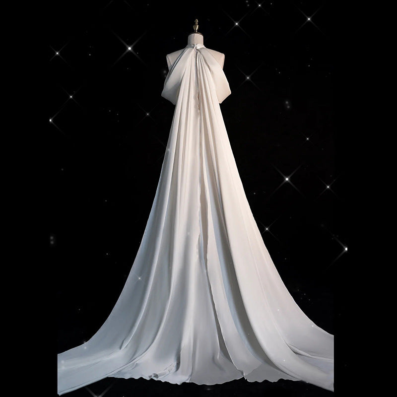 Halter Light Wedding Dress Satin Hepburn Style Stylish and Personalized Trailing French Welcome Yarn Fishtail Gown h335