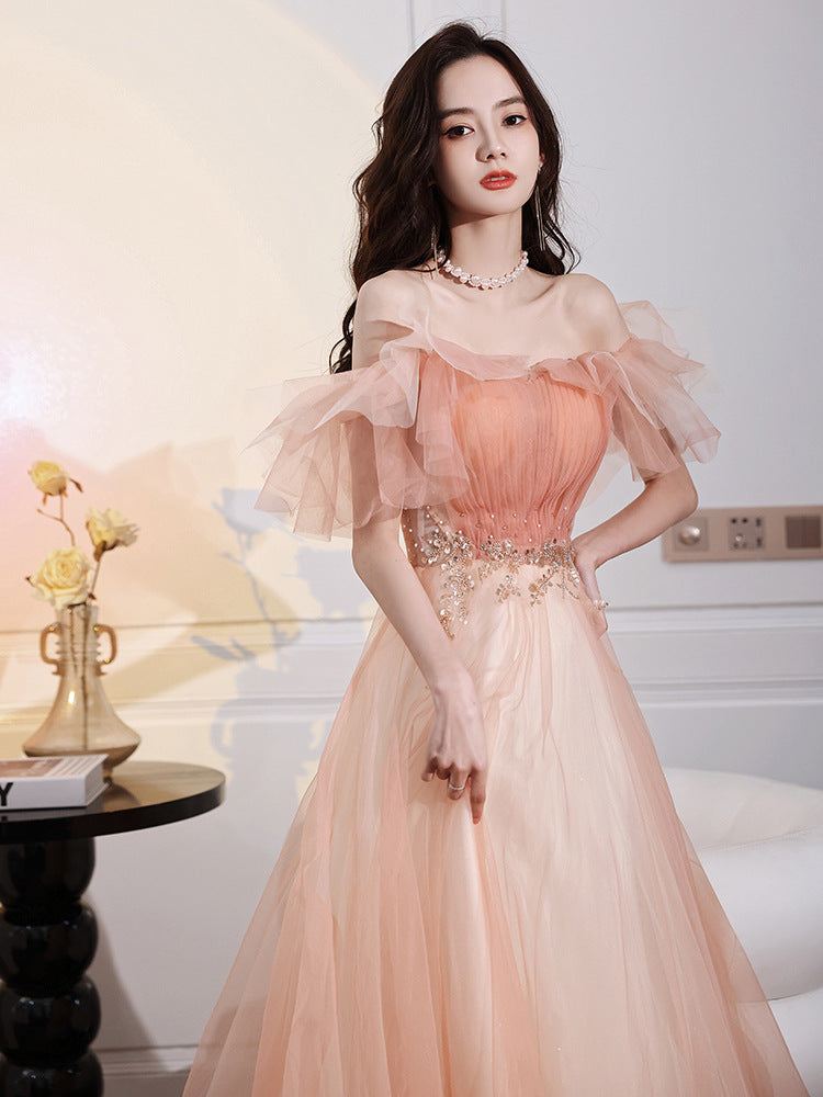 Evening Dress off-Shoulder Elegant Long Banquet Host Dress H278