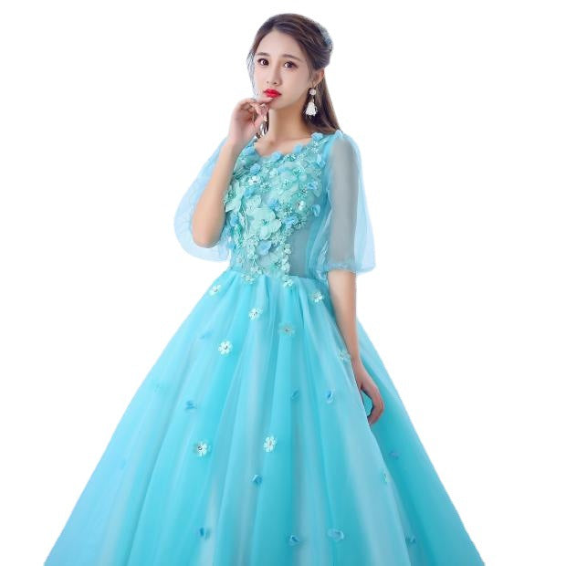 Ice Blue DRESS Mint green dress wedding dress flower dress long sleeve dress Women's Slim-Fit Beauty Student Annual Meeting Studio Art Exam Dress Chorus LAS375