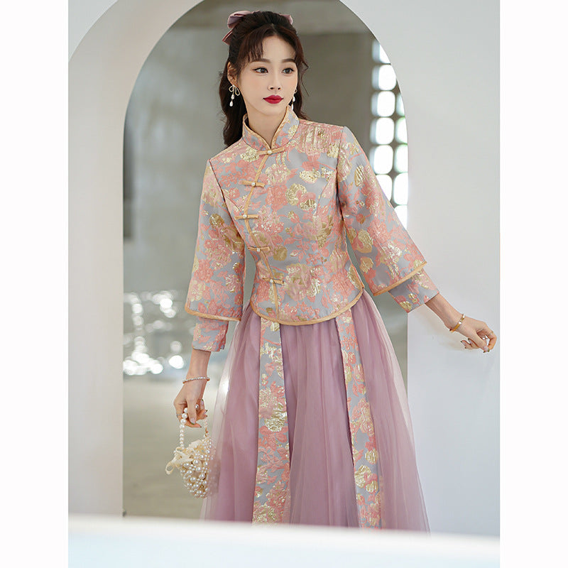 Pink dress Chinese Style Bridesmaid Dress Chinese Pink 2022 New Summer High-End Niche Sisters Group Xiuhe Dress for Women LAS368