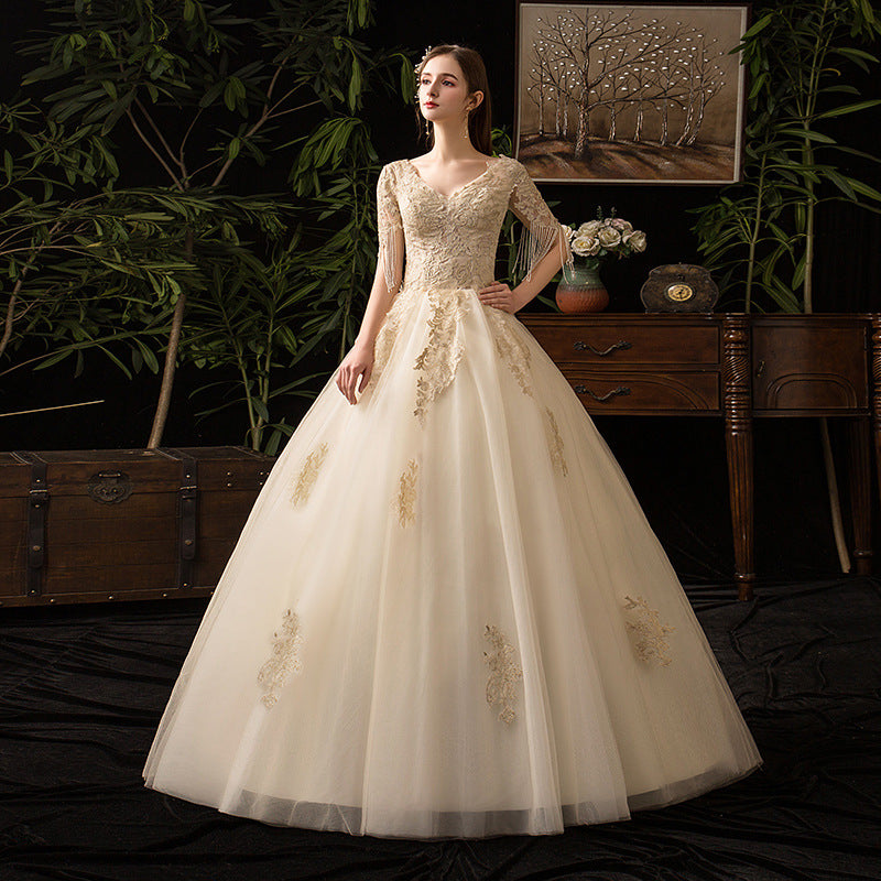 Wholesale Main Wedding Dress2022Summer New Bridal Wedding Dress Dress Slimming French Champagne Large Size Lace-up D36