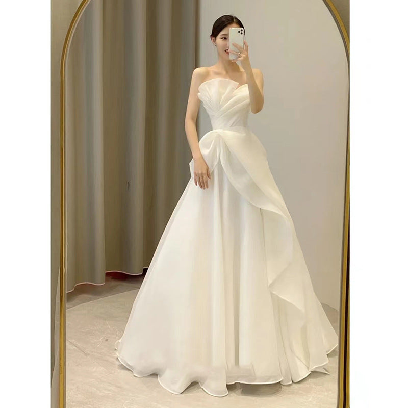 Tube Top Light Wedding Dress 2022 New Summer Bridal French Style Trip Shoot Simple Outerwear Yarn Welcome Yarn Fairy Dress for Women H245