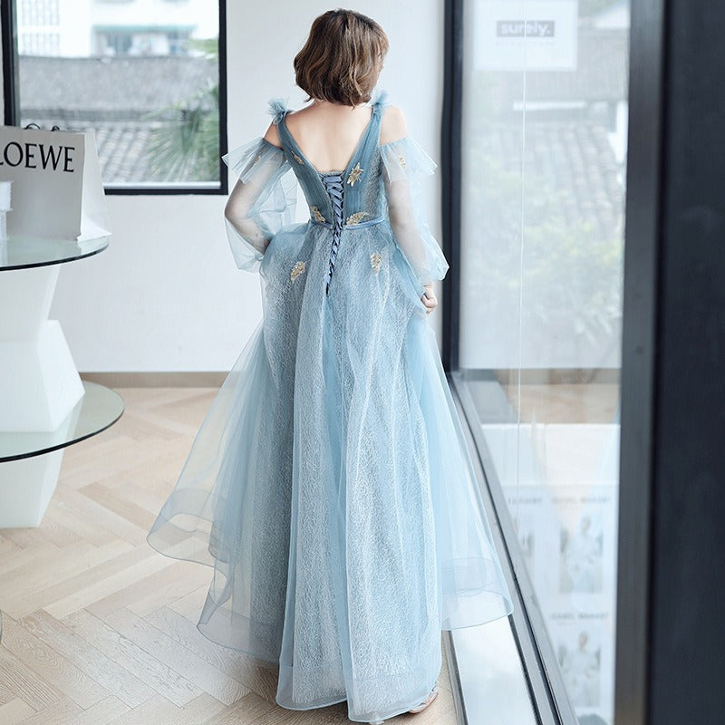 Dinner dress party Blue Evening Dress Banquet Birthday Annual Meeting Host Performance and Show Long Tulle Dress Fairy H291