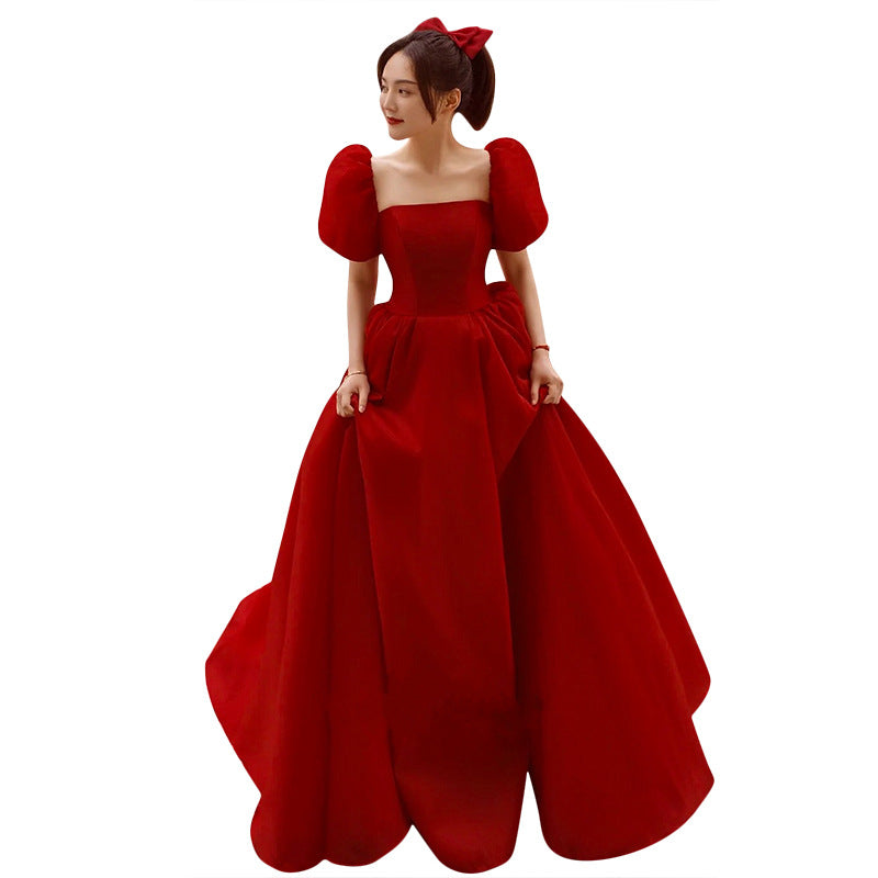 French Light Wedding Dress 2022 New Bridal Red Satin Graceful Tube Top Wedding Wedding Veil Simple Elegant Evening Dress