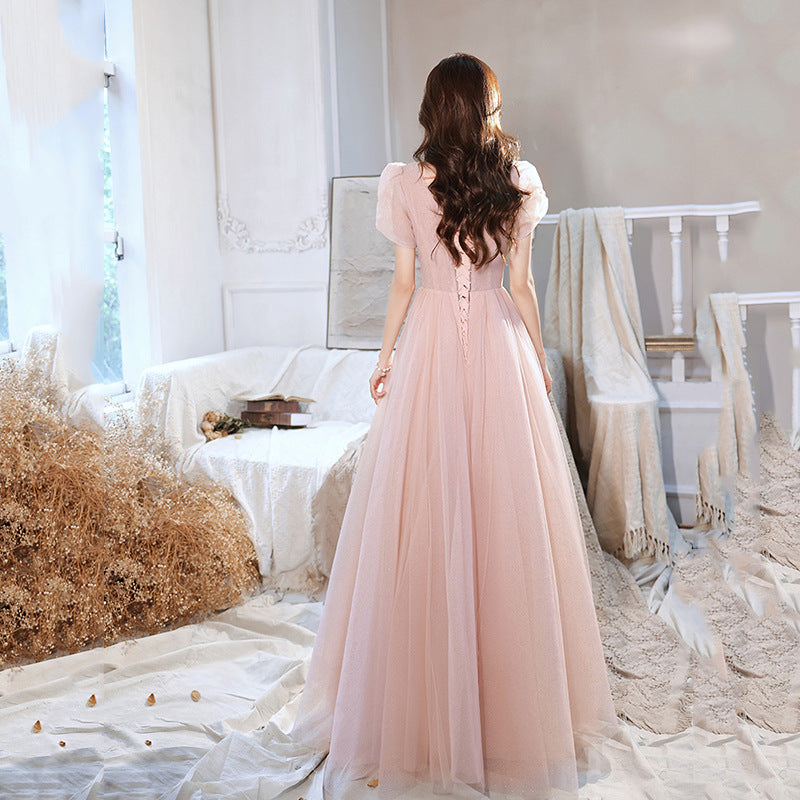 Evening Dress Pink Lace Dress Host Banquet dinner dresses H129