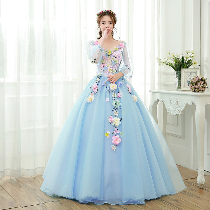 Blue Long Fancy Wedding Dress Stage Studio Clothing Long Women's Hosting Performance Dress Pettiskirt