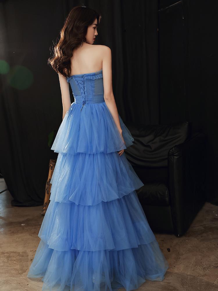 Royal Blue Dress Wedding Dress Tube Top Evening Dress Fairy Temperament Long Pettiskirt High-End Blue Host Zhao Liying Same Style Star Costume H666