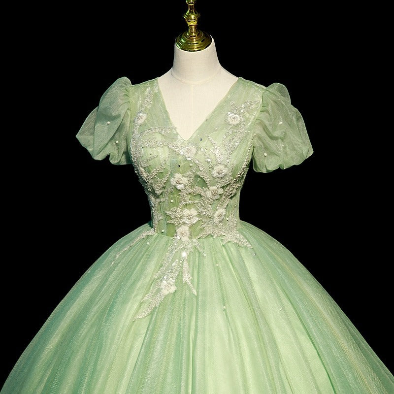 Evening Dress Green Vocal Music Piano Art Exam Solo Performance Pettiskirt Host's Dress Adult Ceremony H288