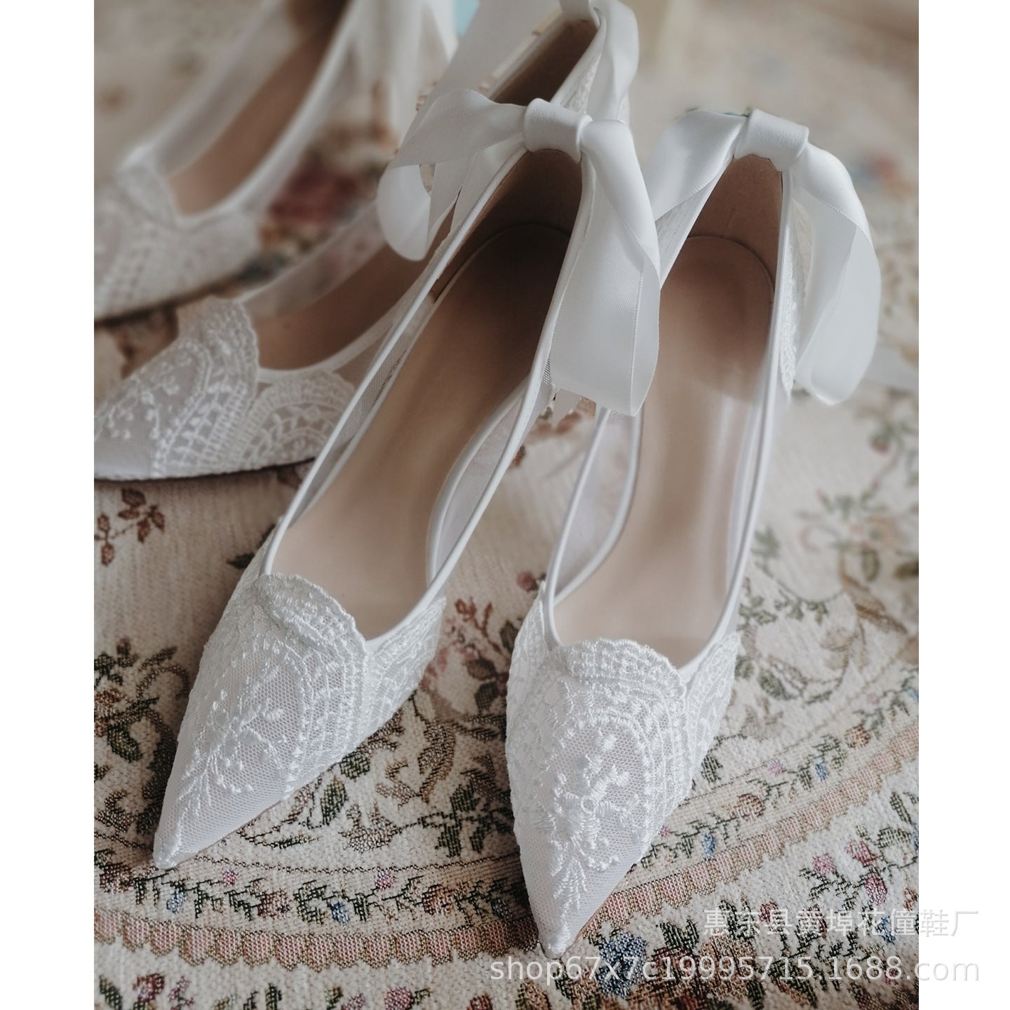 French Style Wedding Shoes Lace Bridesmaid Shoes White Pointed High Heels Women's Stiletto Heel Design Sense Niche Bridal Shoes H278