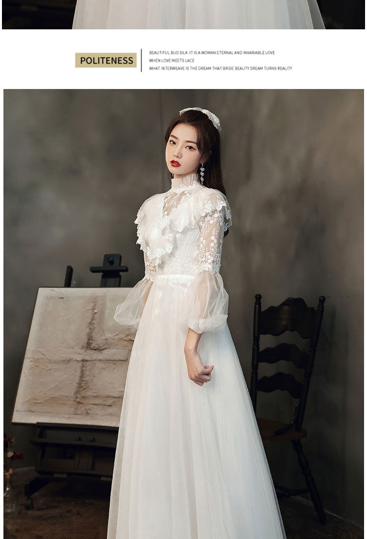 Evening gown 2022 new summer long sleeve temperament white fairy light wedding vocal solo party dress