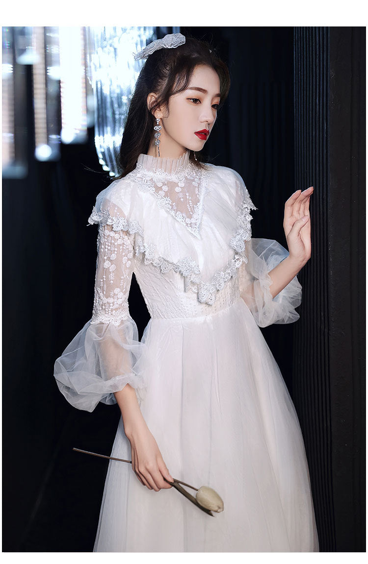 Evening gown 2022 new summer long sleeve temperament white fairy light wedding vocal solo party dress