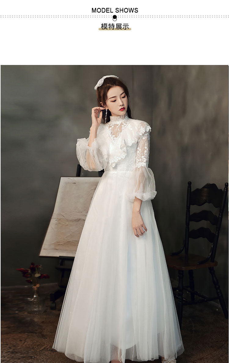 Evening gown 2022 new summer long sleeve temperament white fairy light wedding vocal solo party dress