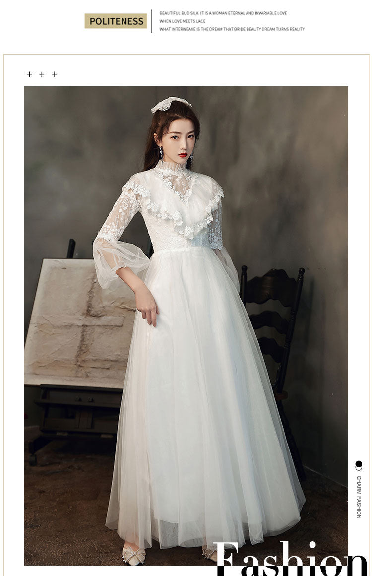 Evening gown 2022 new summer long sleeve temperament white fairy light wedding vocal solo party dress