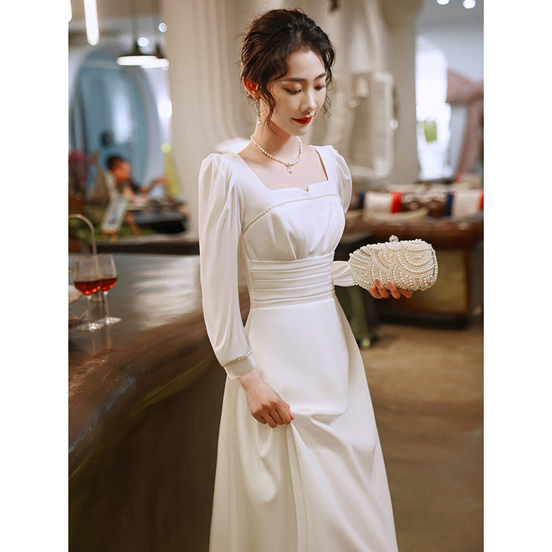 Small white evening dress usually can wear senior registration French small foreign gas dress license light engagement small white dress