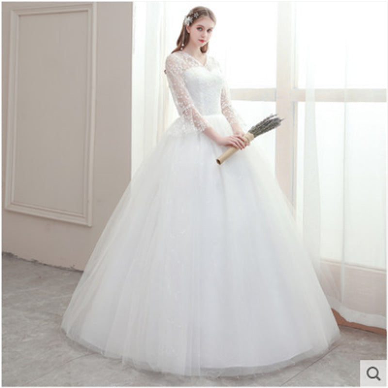 Light wedding dress 2022 new bride with one-word shoulder long sleeves simple French starry wedding retro wedding dress