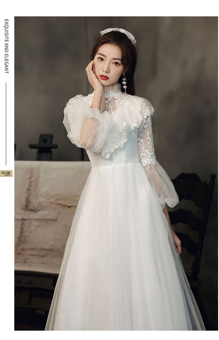 Evening gown 2022 new summer long sleeve temperament white fairy light wedding vocal solo party dress