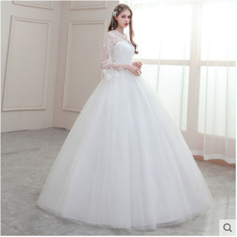 Light wedding dress 2022 new bride with one-word shoulder long sleeves simple French starry wedding retro wedding dress