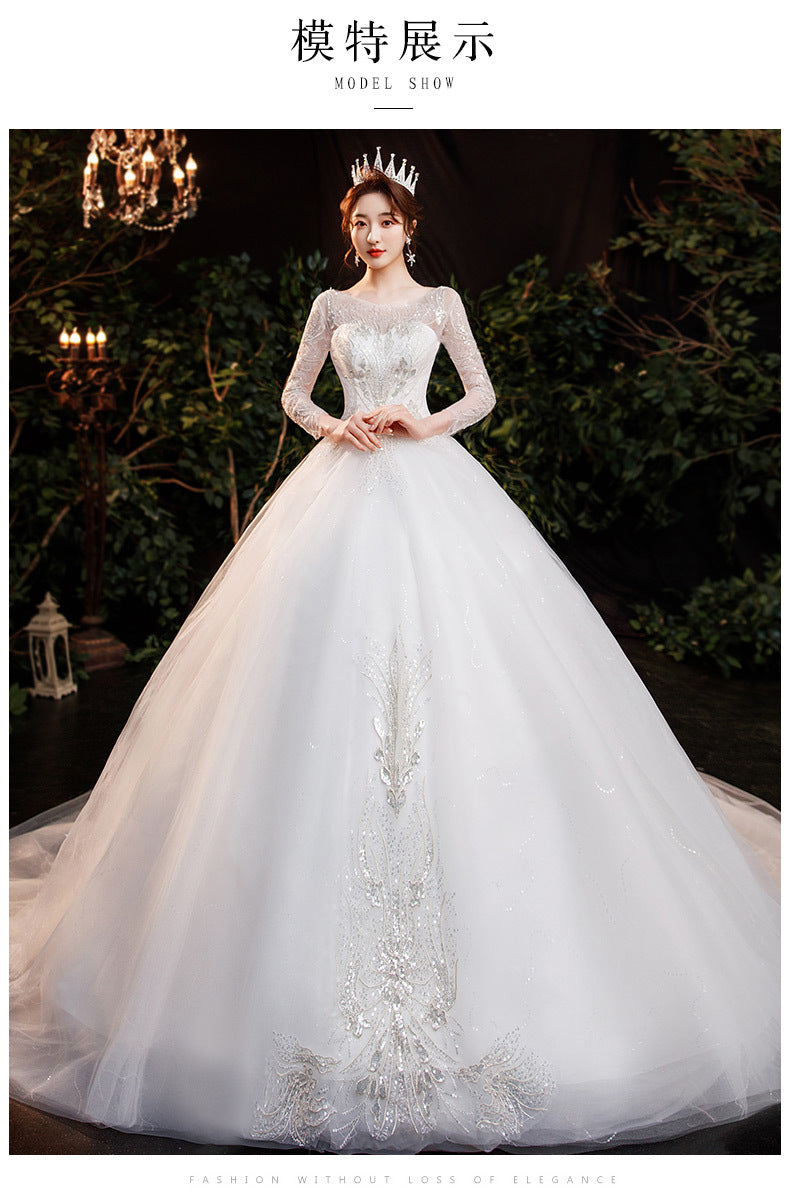 Wedding dress evening dress  bride with one shoulder long sleeves simple light wedding dress wholesale small high waist