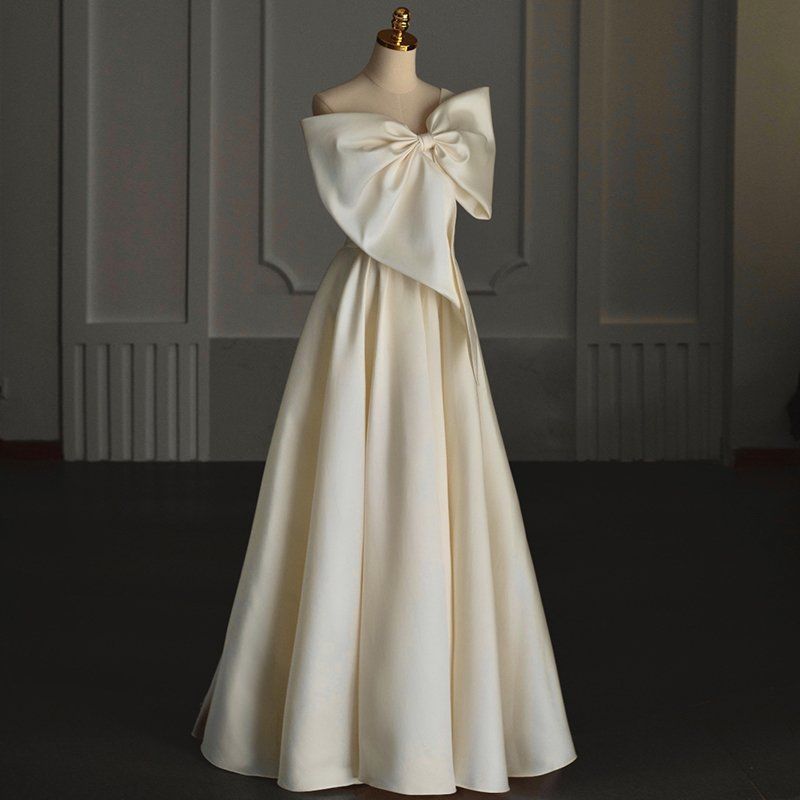 big bowket satin wedding dress evening luxury maxi off shoulder dress