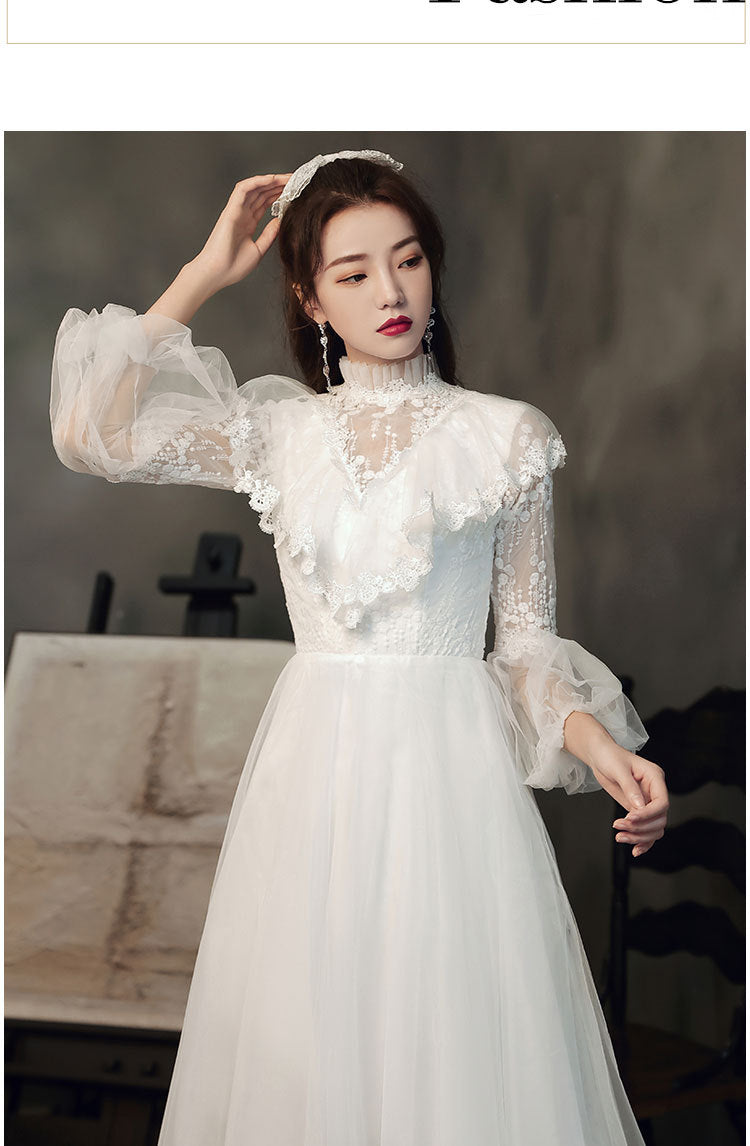 Evening gown 2022 new summer long sleeve temperament white fairy light wedding vocal solo party dress