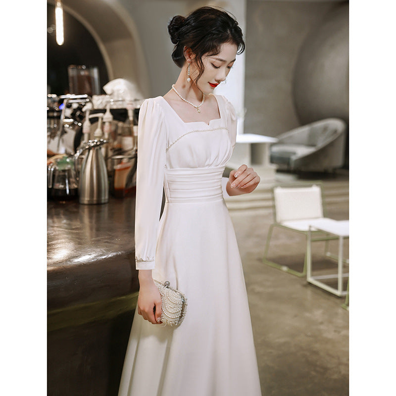 Small white evening dress usually can wear senior registration French small foreign gas dress license light engagement small white dress