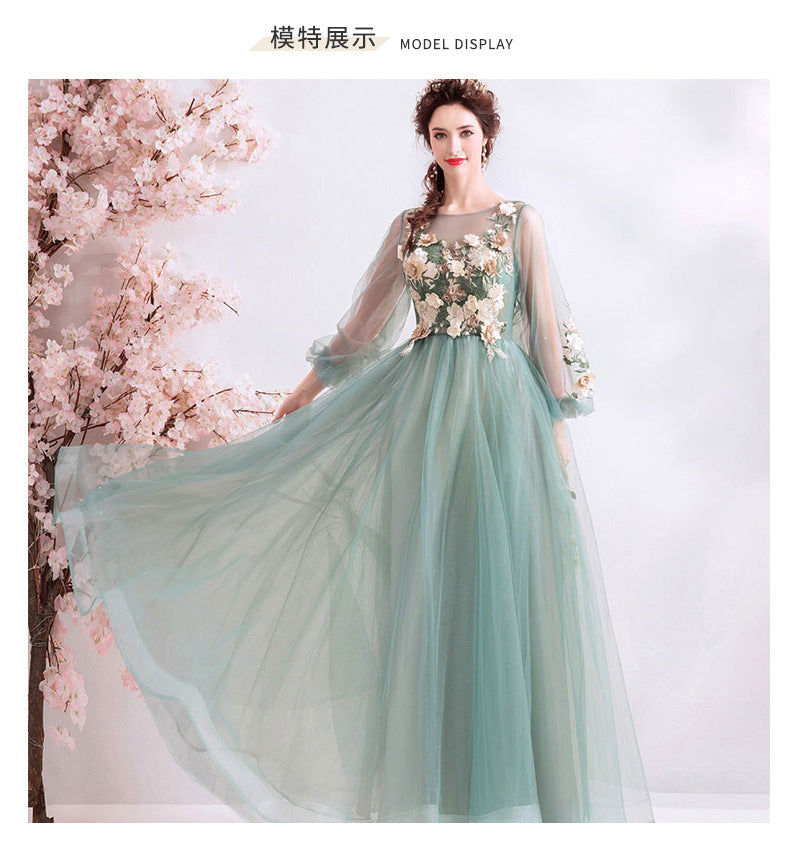 dinner dress green dress lace dress emerald green dinner dress annual performance host long sleeve wedding gown dress