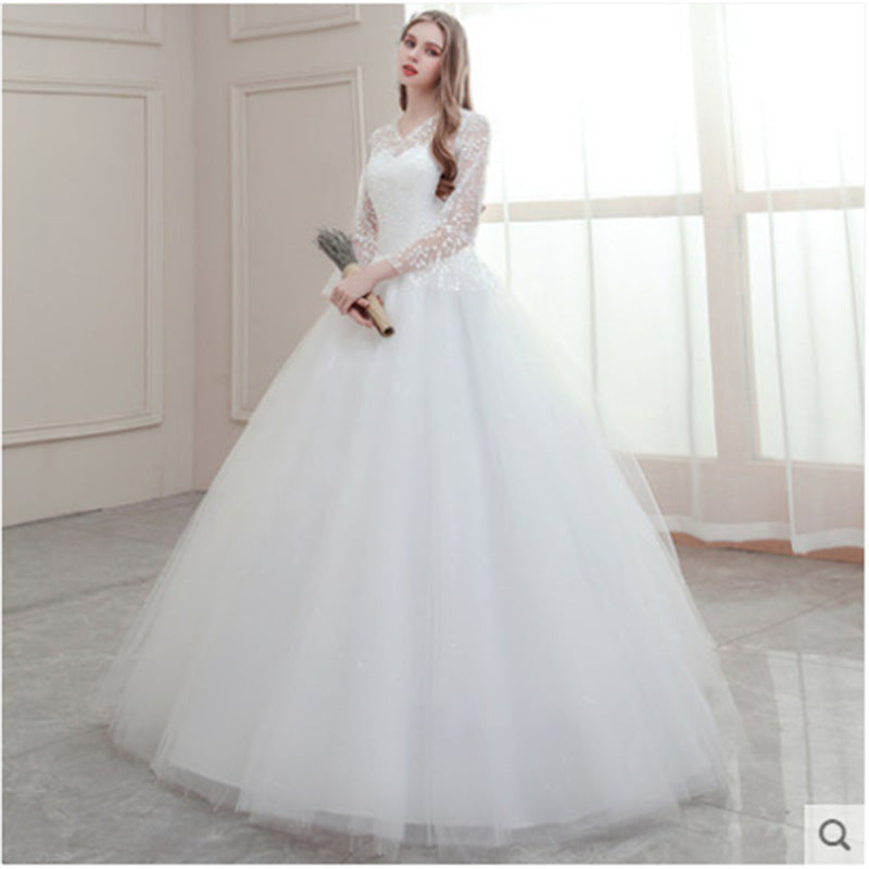 Light wedding dress 2022 new bride with one-word shoulder long sleeves simple French starry wedding retro wedding dress