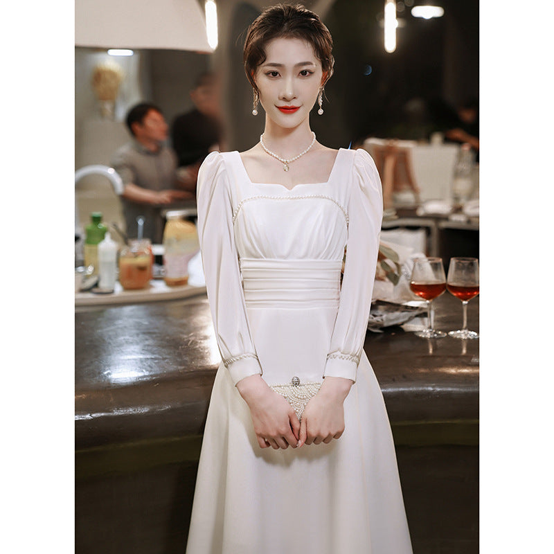 Small white evening dress usually can wear senior registration French small foreign gas dress license light engagement small white dress