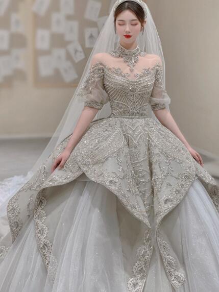 French master wedding dress luxury lace dress trailing new texture small heavy heavy tail palace wind main yarn wedding ceremony wedding dress