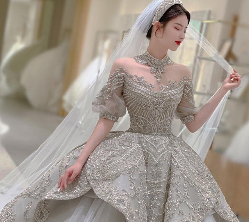 French master wedding dress luxury lace dress trailing new texture small heavy heavy tail palace wind main yarn wedding ceremony wedding dress