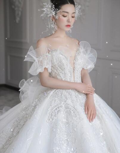 White wedding dress French dress bride Princess super fairy luxury palace style high-end big tail summer