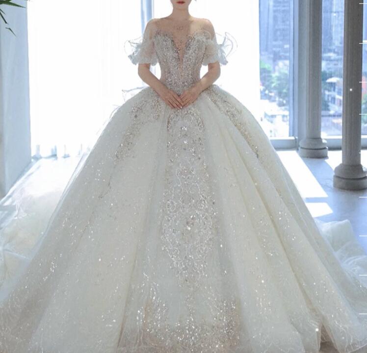 White wedding dress French dress bride Princess super fairy luxury palace style high-end big tail summer