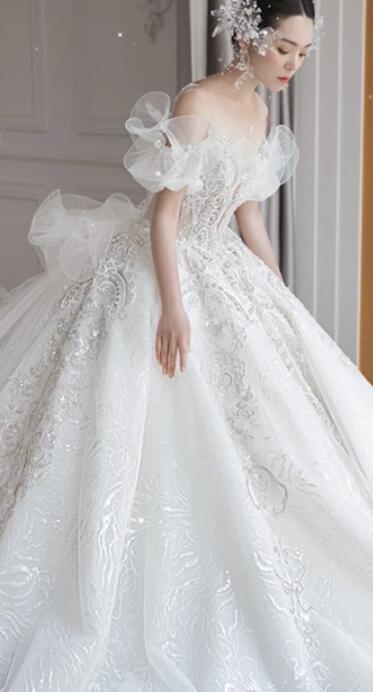 White wedding dress French dress bride Princess super fairy luxury palace style high-end big tail summer