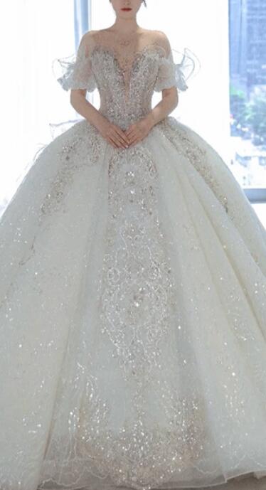 White wedding dress French dress bride Princess super fairy luxury palace style high-end big tail summer